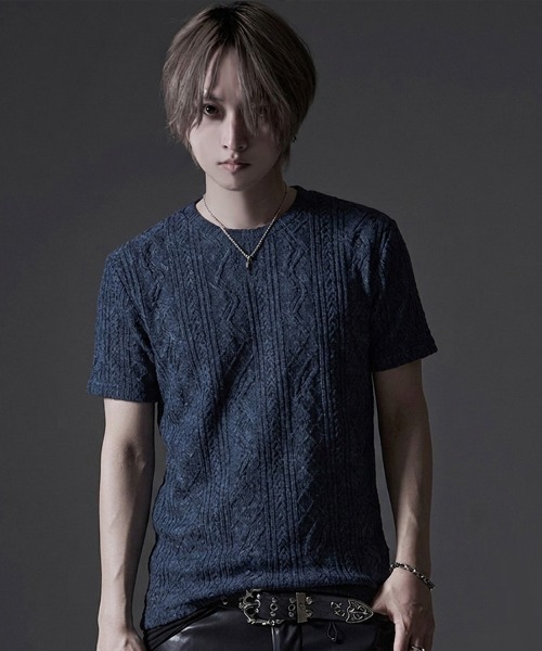 CavariA(キャバリア)の「『CavariA/キャバリア』汚し加工ジグザグケーブル半袖クルーネックTEE(Tシャツ/カットソー・メンズ・グレー/ネイビー/ブラック・L/XL/M)」の8枚目の写真