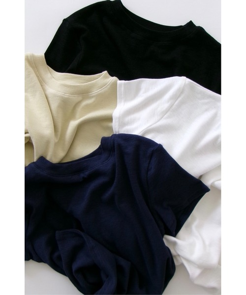 ANF.MUU(アンフムー)の「ソフトスラブジャージーTシャツ(Tシャツ/カットソー・レディース・ネイビー/イエロー/ブラック/ホワイト・FREE)」の22枚目の写真