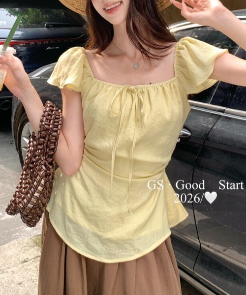 AMAJI(アマジ)の「カットアウト ギャザー トップス(Tシャツ/カットソー・レディース・ライトピンク/ベージュ/イエロー・SMALL/MEDIUM/LARGE)」の3枚目の写真