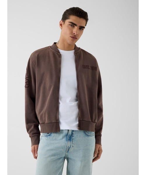 Guess(ゲス)の「HIGH Neck Washed Patch Top スウェット ジップアップ アウター(スウェット・メンズ・ブラウン/ブラック・SMALL/MEDIUM/X-LARGE/LARGE)」の2枚目の写真