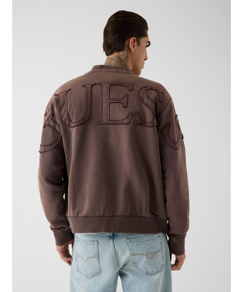 Guess(ゲス)の「HIGH Neck Washed Patch Top スウェット ジップアップ アウター(スウェット・メンズ・ブラウン/ブラック・SMALL/MEDIUM/X-LARGE/LARGE)」の6枚目の写真