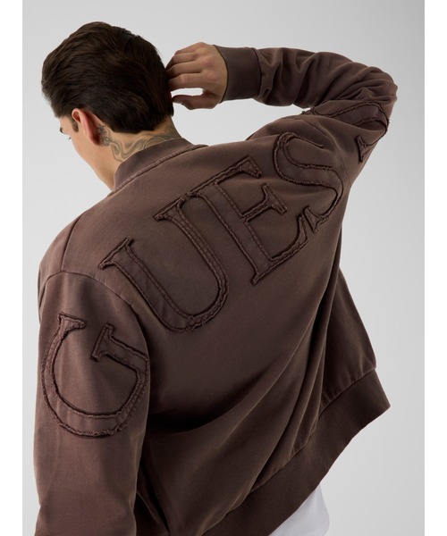 Guess(ゲス)の「HIGH Neck Washed Patch Top スウェット ジップアップ アウター(スウェット・メンズ・ブラウン/ブラック・SMALL/MEDIUM/X-LARGE/LARGE)」の5枚目の写真