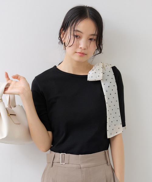 VIS(ビス)の「肩リボンTシャツ(Tシャツ/カットソー・レディース・ブラック/サックスブルー/ダークブラウン/キナリ・FREE)」の22枚目の写真