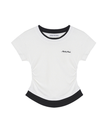LAYERED SHIRRING SLIM TOP_WHITE