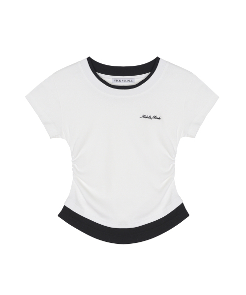 NICK&NICOLE(ニックアンドニコール)の「LAYERED SHIRRING SLIM TOP_WHITE(Tシャツ/カットソー・レディース・その他・FREE)」の1枚目の写真