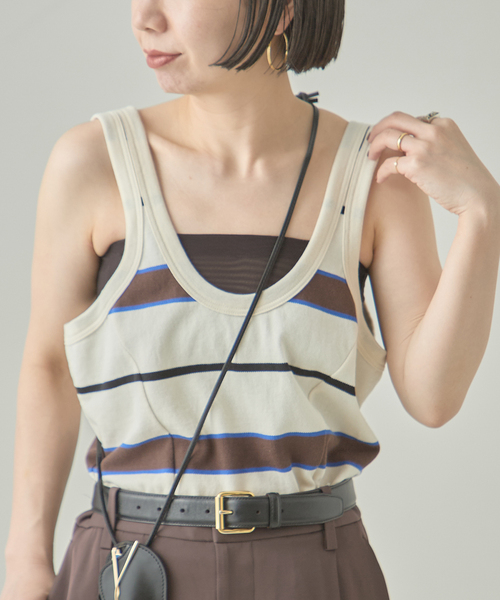 journal standard L'essage(ジャーナルスタンダードレサージュ)の「TanC TOKYO/タンクトウキョウ PIQUE BORDER TANK ROMPERS ロンパース(タンクトップ・レディース・アイボリー・FREE)」の14枚目の写真