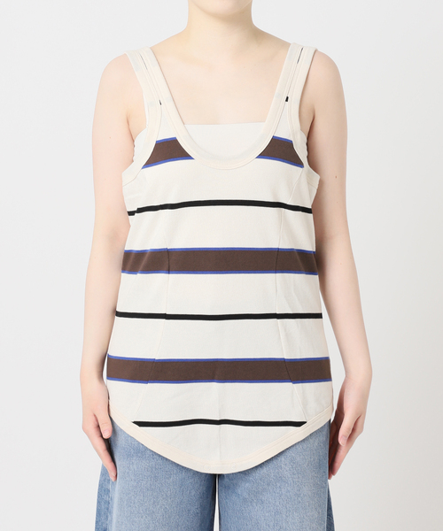 journal standard L'essage(ジャーナルスタンダードレサージュ)の「TanC TOKYO/タンクトウキョウ PIQUE BORDER TANK ROMPERS ロンパース(タンクトップ・レディース・アイボリー・FREE)」の9枚目の写真