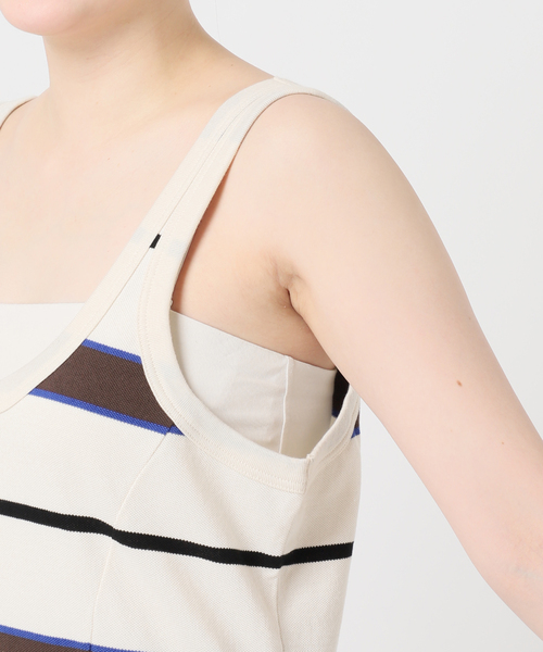 journal standard L'essage(ジャーナルスタンダードレサージュ)の「TanC TOKYO/タンクトウキョウ PIQUE BORDER TANK ROMPERS ロンパース(タンクトップ・レディース・アイボリー・FREE)」の2枚目の写真