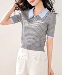 バイカラーリブニットポロシャツ