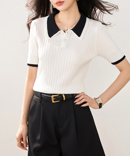 Bicolor rib knit поло-рубашка