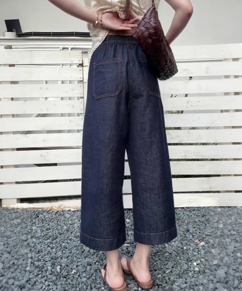 LUCPY(ラクピー)の「ハイウエストワイドデニムパンツ(デニムパンツ・レディース・ネイビー・MEDIUM/LARGE/X-LARGE/SMALL)」の4枚目の写真