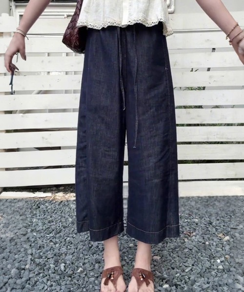 LUCPY(ラクピー)の「ハイウエストワイドデニムパンツ(デニムパンツ・レディース・ネイビー・MEDIUM/LARGE/X-LARGE/SMALL)」の2枚目の写真