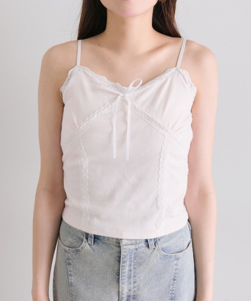 OLIVE des OLIVE（オリーブデオリーブ）の「レースカップ付きキャミ（Tシャツ/カットソー・レディース・ピンク/オフホワイト/ブラック・FREE）」の14枚目の写真