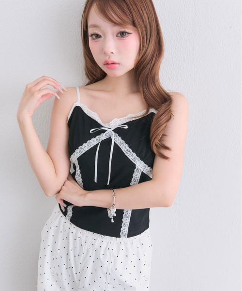 OLIVE des OLIVE（オリーブデオリーブ）の「レースカップ付きキャミ（Tシャツ/カットソー・レディース・ピンク/オフホワイト/ブラック・FREE）」の9枚目の写真