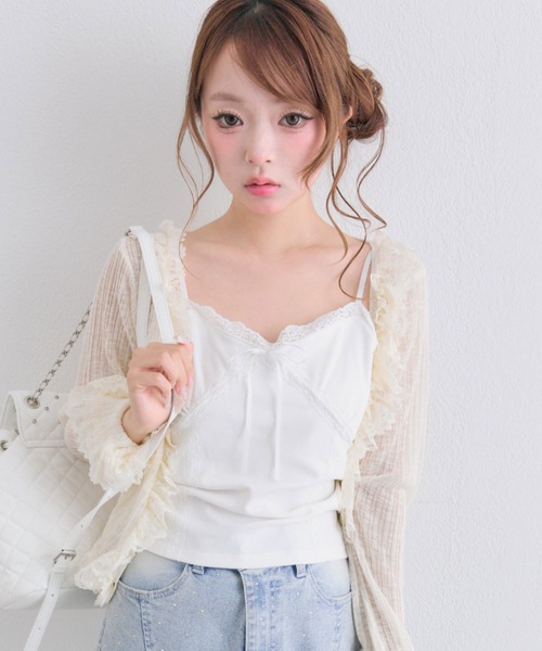 OLIVE des OLIVE（オリーブデオリーブ）の「レースカップ付きキャミ（Tシャツ/カットソー・レディース・ピンク/オフホワイト/ブラック・FREE）」の4枚目の写真