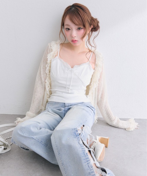 OLIVE des OLIVE（オリーブデオリーブ）の「レースカップ付きキャミ（Tシャツ/カットソー・レディース・ピンク/オフホワイト/ブラック・FREE）」の6枚目の写真