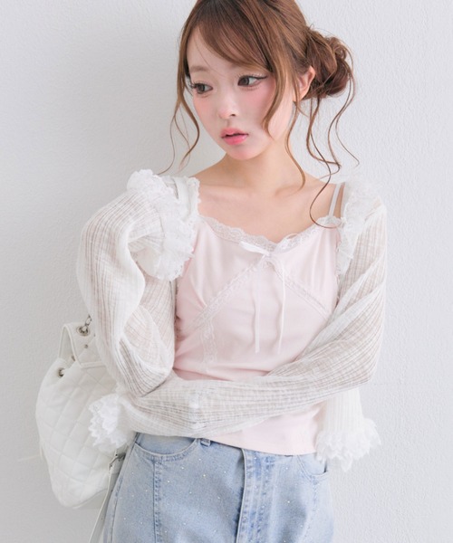 OLIVE des OLIVE（オリーブデオリーブ）の「レースカップ付きキャミ（Tシャツ/カットソー・レディース・ピンク/オフホワイト/ブラック・FREE）」の11枚目の写真