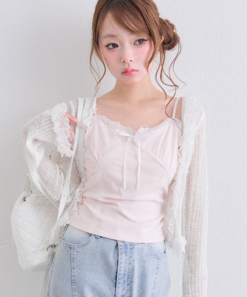 OLIVE des OLIVE（オリーブデオリーブ）の「レースカップ付きキャミ（Tシャツ/カットソー・レディース・ピンク/オフホワイト/ブラック・FREE）」の12枚目の写真