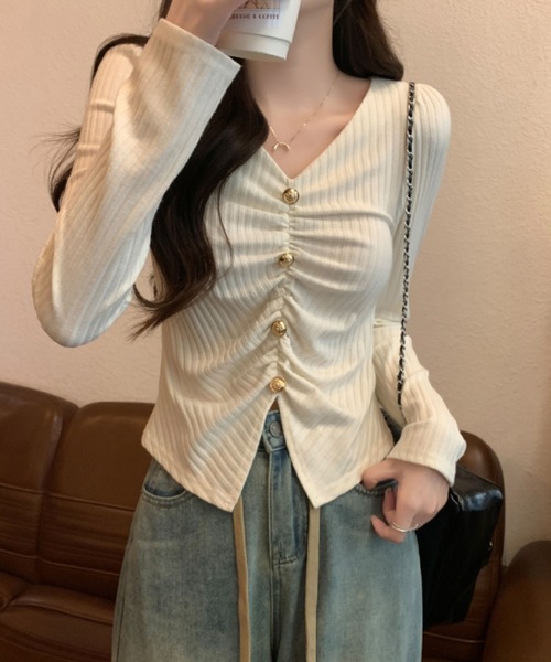 2ly2(トゥーリートゥー)の「シャーリング リブトップス(Tシャツ/カットソー・レディース・ブラック/ベージュ/アイボリー・FREE)」の21枚目の写真