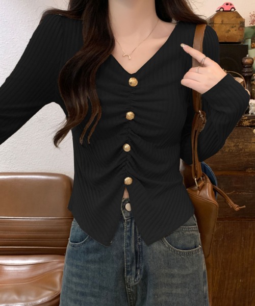 2ly2(トゥーリートゥー)の「シャーリング リブトップス(Tシャツ/カットソー・レディース・ブラック/ベージュ/アイボリー・FREE)」の15枚目の写真