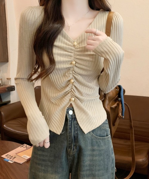 2ly2(トゥーリートゥー)の「シャーリング リブトップス(Tシャツ/カットソー・レディース・ブラック/ベージュ/アイボリー・FREE)」の10枚目の写真