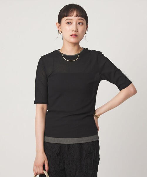 green label relaxing(グリーンレーベルリラクシング)の「シアー メランジ Tシャツ(Tシャツ/カットソー・レディース・ブラック/モカ/グレー・FREE)」の2枚目の写真
