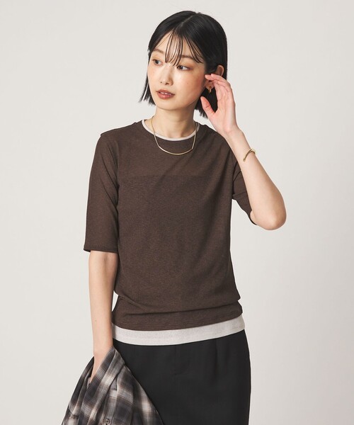 green label relaxing(グリーンレーベルリラクシング)の「シアー メランジ Tシャツ(Tシャツ/カットソー・レディース・ブラック/モカ/グレー・FREE)」の3枚目の写真