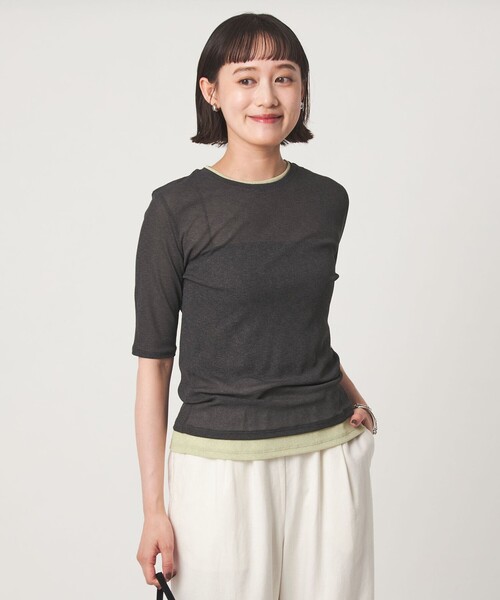 green label relaxing(グリーンレーベルリラクシング)の「シアー メランジ Tシャツ(Tシャツ/カットソー・レディース・ブラック/モカ/グレー・FREE)」の4枚目の写真