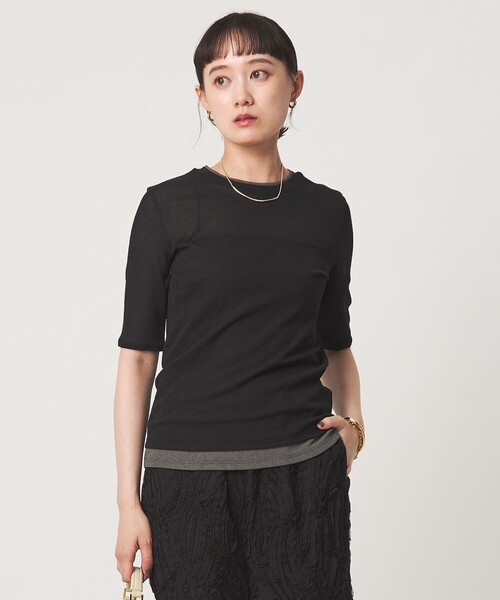 green label relaxing(グリーンレーベルリラクシング)の「シアー メランジ Tシャツ(Tシャツ/カットソー・レディース・ブラック/モカ/グレー・FREE)」の7枚目の写真