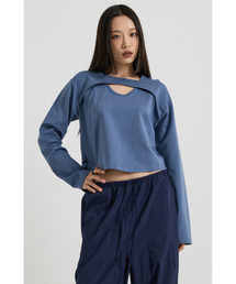 コットンレイヤードロングスリーブTシャツ、ネイビー