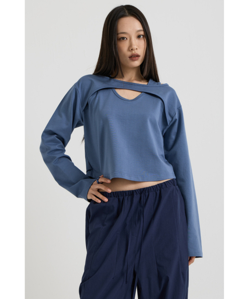 VADEFY(ヴァデファイ)の「コットンレイヤードロングスリーブTシャツ、ネイビー(Tシャツ/カットソー・レディース・その他・ONE SIZE)」の1枚目の写真
