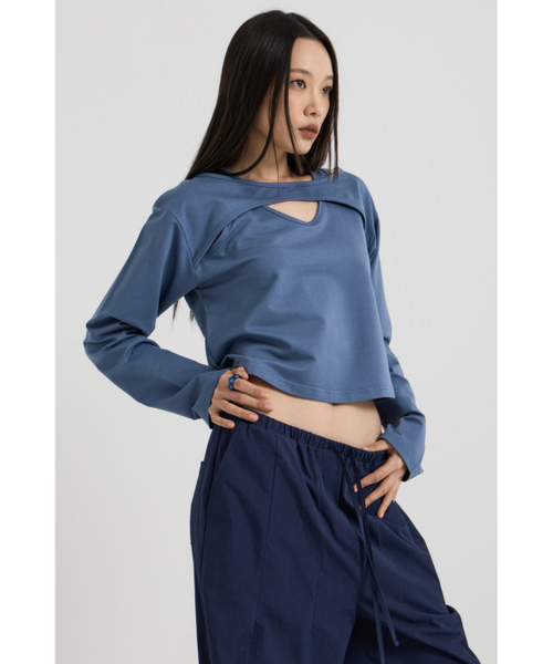 VADEFY(ヴァデファイ)の「コットンレイヤードロングスリーブTシャツ、ネイビー(Tシャツ/カットソー・レディース・その他・ONE SIZE)」の2枚目の写真