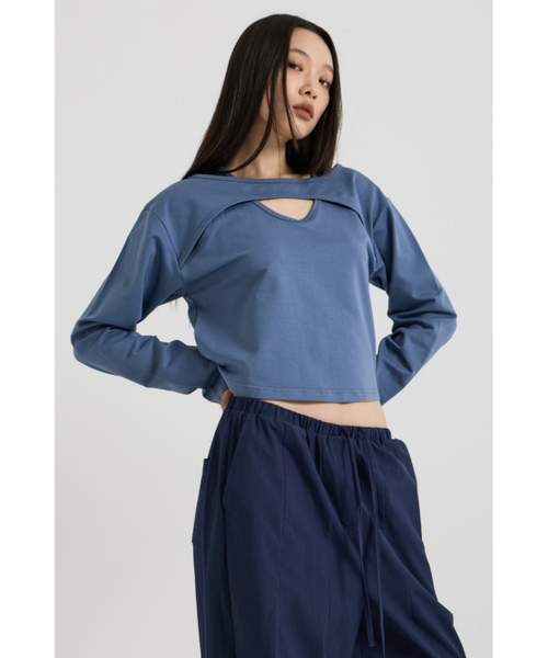 VADEFY(ヴァデファイ)の「コットンレイヤードロングスリーブTシャツ、ネイビー(Tシャツ/カットソー・レディース・その他・ONE SIZE)」の3枚目の写真