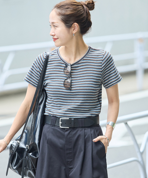 JOURNAL STANDARD（ジャーナルスタンダード）の「マルチマッチ シアーフライス無地/ボーダーTシャツ（Tシャツ/カットソー・レディース・ブルー/ブルー系その他/ブラウン/グレー/イエロー・FREE）」の4枚目の写真