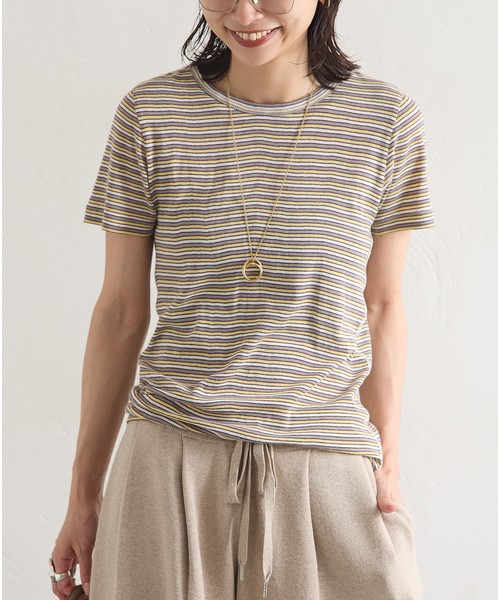JOURNAL STANDARD（ジャーナルスタンダード）の「マルチマッチ シアーフライス無地/ボーダーTシャツ（Tシャツ/カットソー・レディース・ブルー/ブルー系その他/ブラウン/グレー/イエロー・FREE）」の5枚目の写真