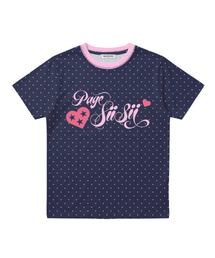 スターハートレタリングプリンティングドットスタンダードフィット半袖Tシャツネイビー