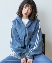 A.D.C.L.（エーディーシーエル）の「袖ライン オーバーサイズ デニムジップパーカー（デニムジャケット）」