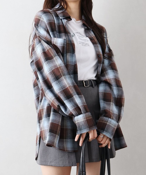 SpRay（スプレイ）の「ビエラチェックBIGシャツ（シャツ/ブラウス・レディース・ブラウン/ブラック/ライトブラウン/ボルドー・FREE）」の9枚目の写真