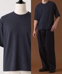 ショート丈 半袖 細ボーダーTシャツ OXA