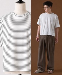 ショート丈 半袖 細ボーダーTシャツ OXA