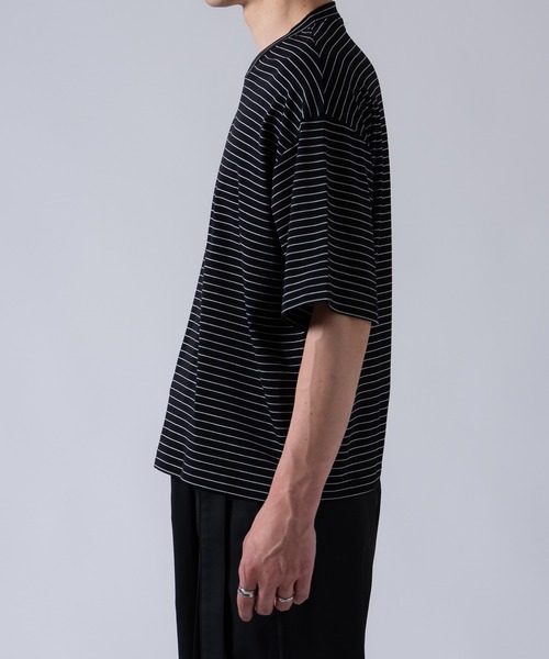 OXA(オグザ)の「ショート丈 半袖 細ボーダーTシャツ OXA(Tシャツ/カットソー・メンズ・ブラック/ネイビー/ホワイト・MEDIUM/LARGE)」の5枚目の写真