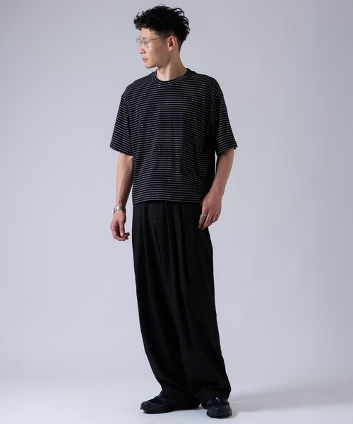 OXA(オグザ)の「ショート丈 半袖 細ボーダーTシャツ OXA(Tシャツ/カットソー・メンズ・ブラック/ネイビー/ホワイト・MEDIUM/LARGE)」の7枚目の写真
