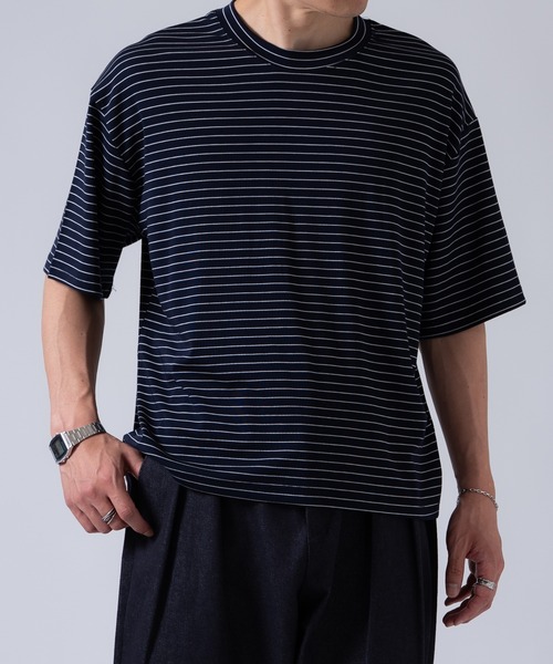 OXA(オグザ)の「ショート丈 半袖 細ボーダーTシャツ OXA(Tシャツ/カットソー・メンズ・ブラック/ネイビー/ホワイト・MEDIUM/LARGE)」の12枚目の写真