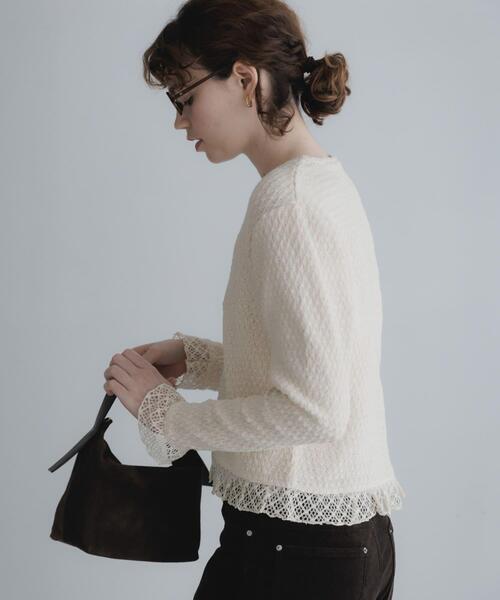 URBAN RESEARCH Sonny Label(アーバンリサーチサニーレーベル)の「『WEB限定』レースシャーリングフリルカットソー(Tシャツ/カットソー・レディース・ホワイト系その他/ブラック・FREE)」の7枚目の写真