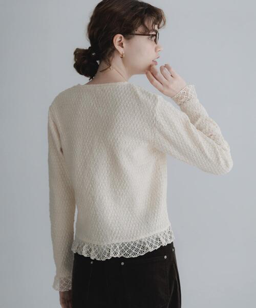 URBAN RESEARCH Sonny Label(アーバンリサーチサニーレーベル)の「『WEB限定』レースシャーリングフリルカットソー(Tシャツ/カットソー・レディース・ホワイト系その他/ブラック・FREE)」の8枚目の写真