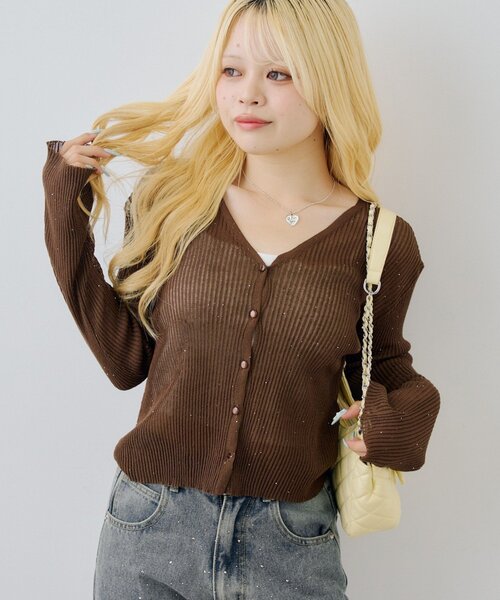 Another Branch olive des olive（アナザーブランチオリーブデオリーブ）の「シアーベルスリーブスパンコールカーディガン（カーディガン/ボレロ・レディース・ブラック/ブラウン/アイボリー・FREE）」の9枚目の写真