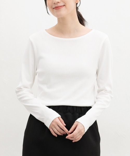 Honeys(ハニーズ)の「オーガニックボート衿T(Tシャツ/カットソー・レディース・グレー系その他2/ブラウン系その他2/オフホワイト/ボルドー/ブラック/ベージュ系その他2/ブラウン系その他3・L/LL/M/S)」の2枚目の写真