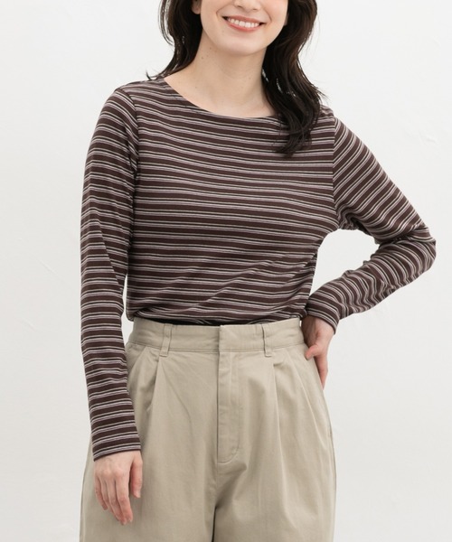 Honeys(ハニーズ)の「オーガニックボート衿T(Tシャツ/カットソー・レディース・グレー系その他2/ブラウン系その他2/オフホワイト/ボルドー/ブラック/ベージュ系その他2/ブラウン系その他3・L/LL/M/S)」の4枚目の写真