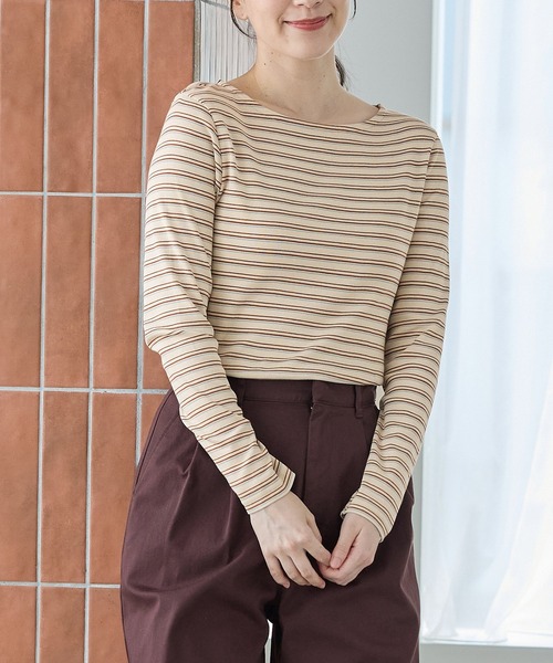 Honeys(ハニーズ)の「オーガニックボート衿T(Tシャツ/カットソー・レディース・グレー系その他2/ブラウン系その他2/オフホワイト/ボルドー/ブラック/ベージュ系その他2/ブラウン系その他3・L/LL/M/S)」の6枚目の写真