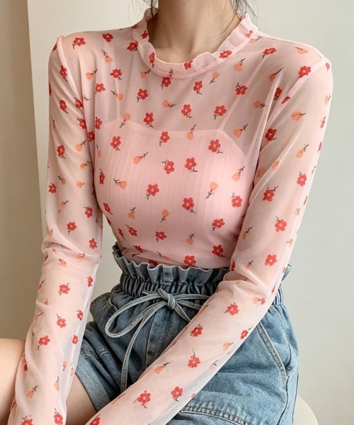 ONEP STAR(ワンピスター)の「総柄シアー長袖カットソー(Tシャツ/カットソー・レディース・G/F/E/D/C/B/A・FREE)」の2枚目の写真